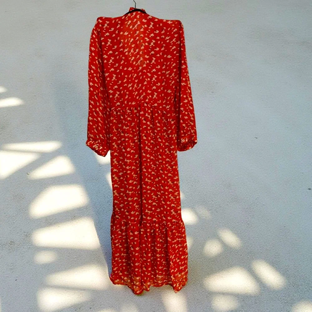 Lucky Brand Red Long Floral Dress XL - Picture 2 of 3